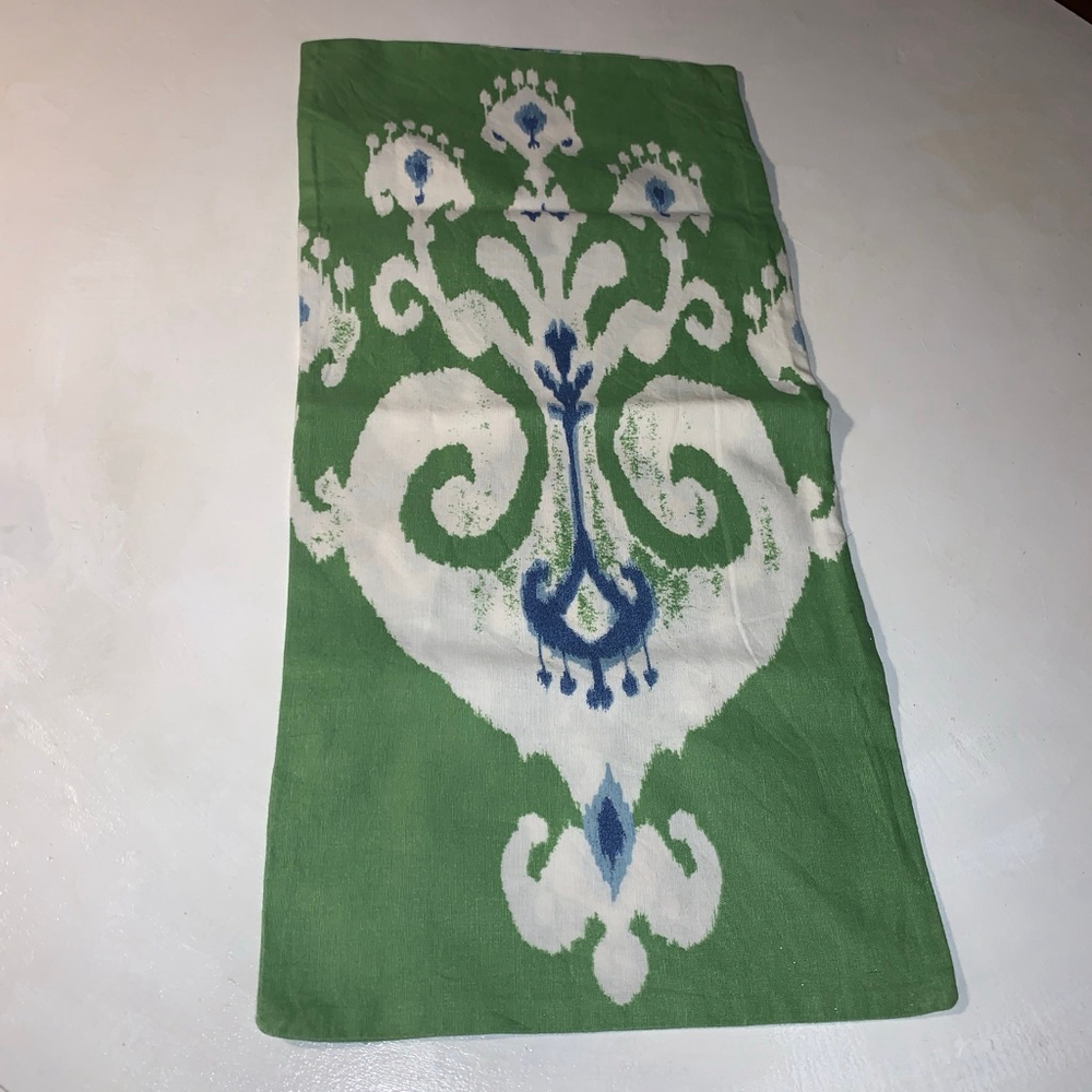Pottery Barn Green White Ikat throw pillow case One Size